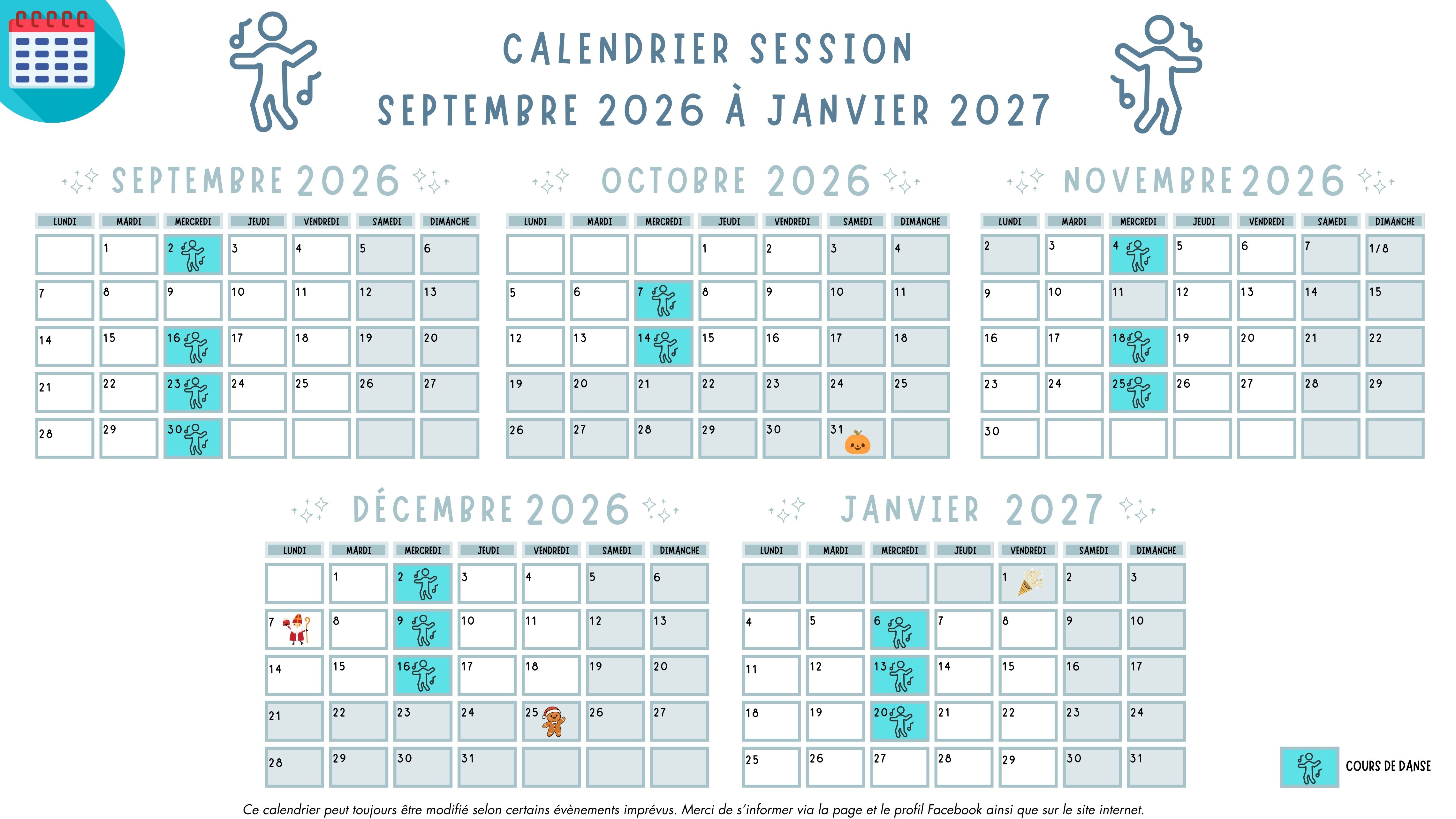 Calendrier des cours